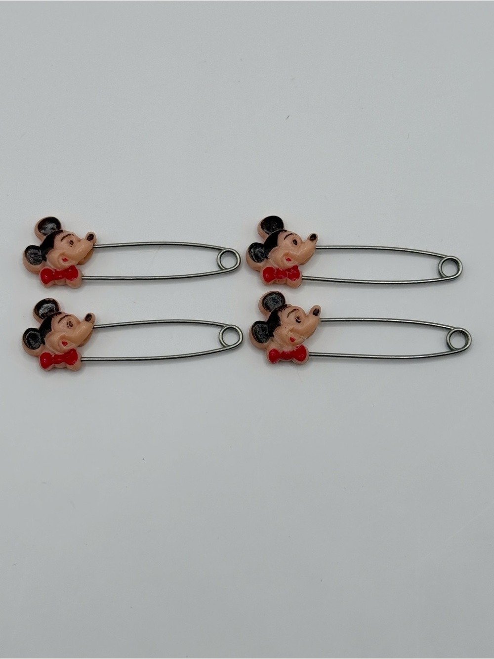 Vintage Disney Mickey Mouse Diaper Pins Set of 4 Safety Pins Red Bow Tie Collect